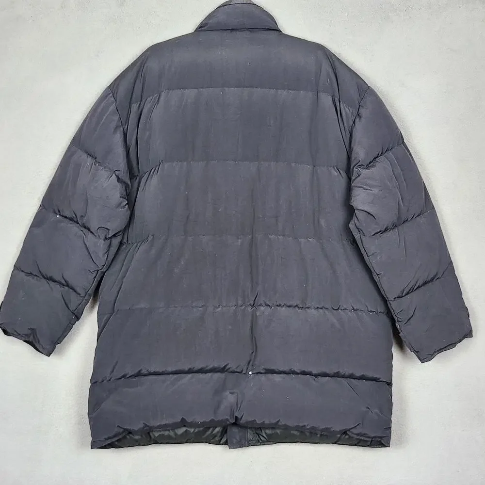 Vintage J.Crew Coat Mens Large Black Down Puffer Winter Parka Insulated Oarsman